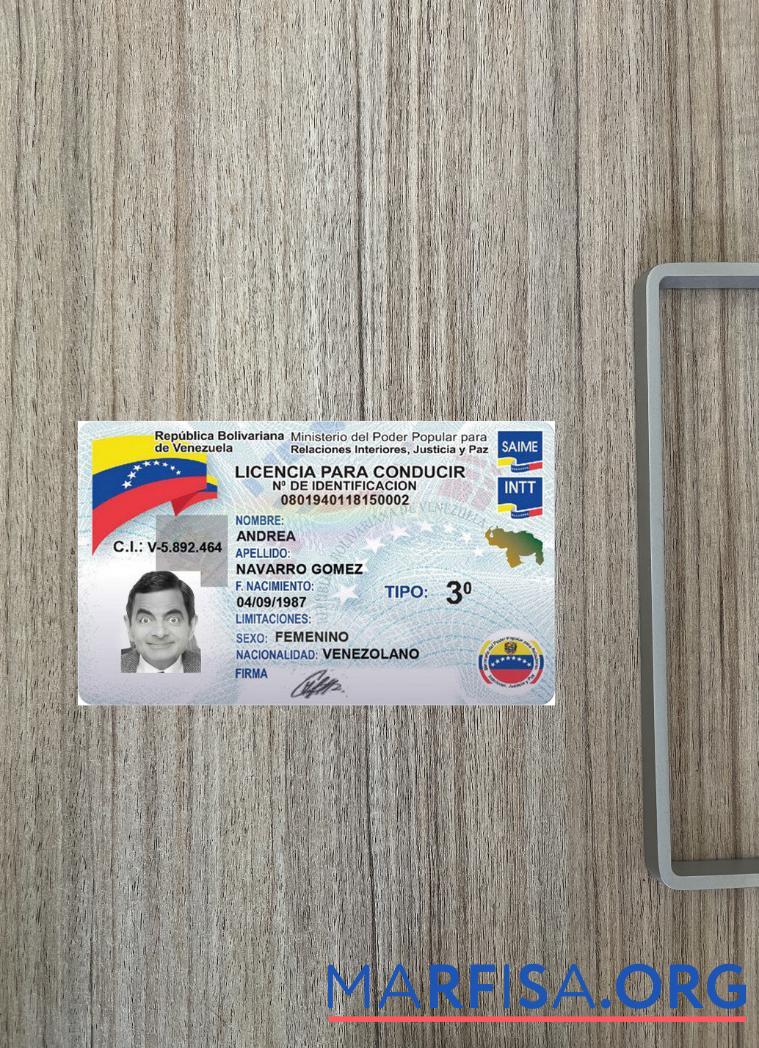 Printable Venezuela driving license 2023 present photolook template